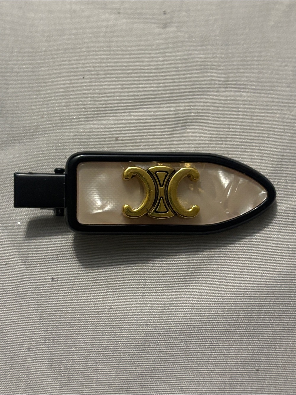 Celine Gold-Accent Mother-of-Pearl Hair Clip - Black Trim